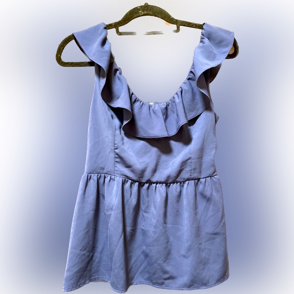 Adorable Ruffle Collar Blue Sleeveless Top size Large